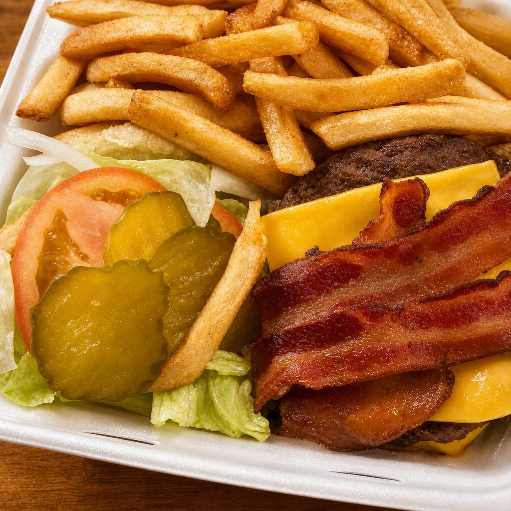 Bacon Cheese Burger W/Fries.
