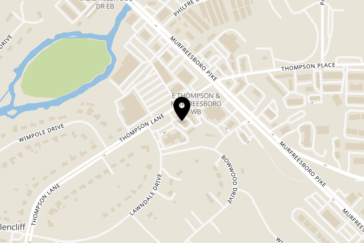Map showing the location of Ramzys Meat & Three on 306 E Thompson Ln in Nashville
